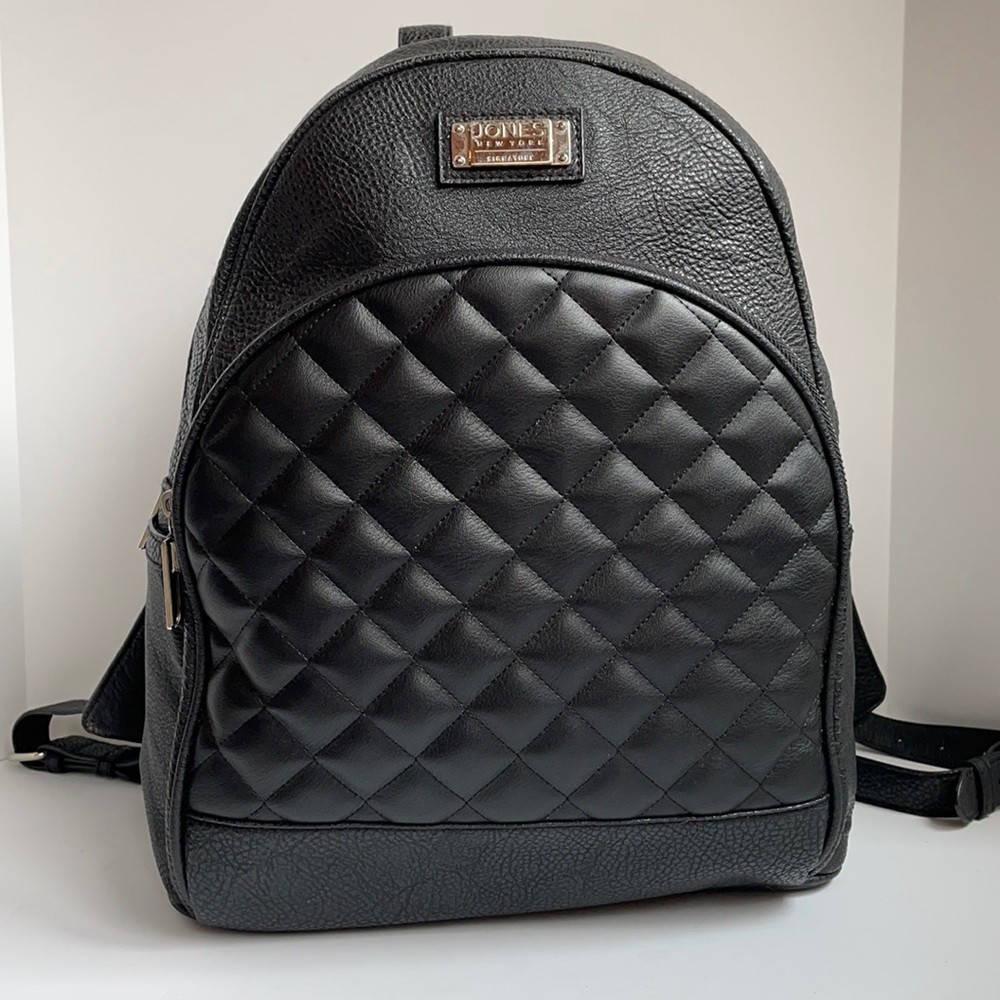 Jones New York quilted two zip pocket wide adjustable strap backpack
